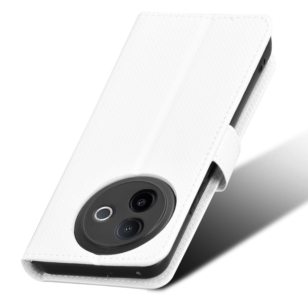 For vivo Y39 5G Leather Wallet Case with Strap Diamond Texture Phone Cover - White