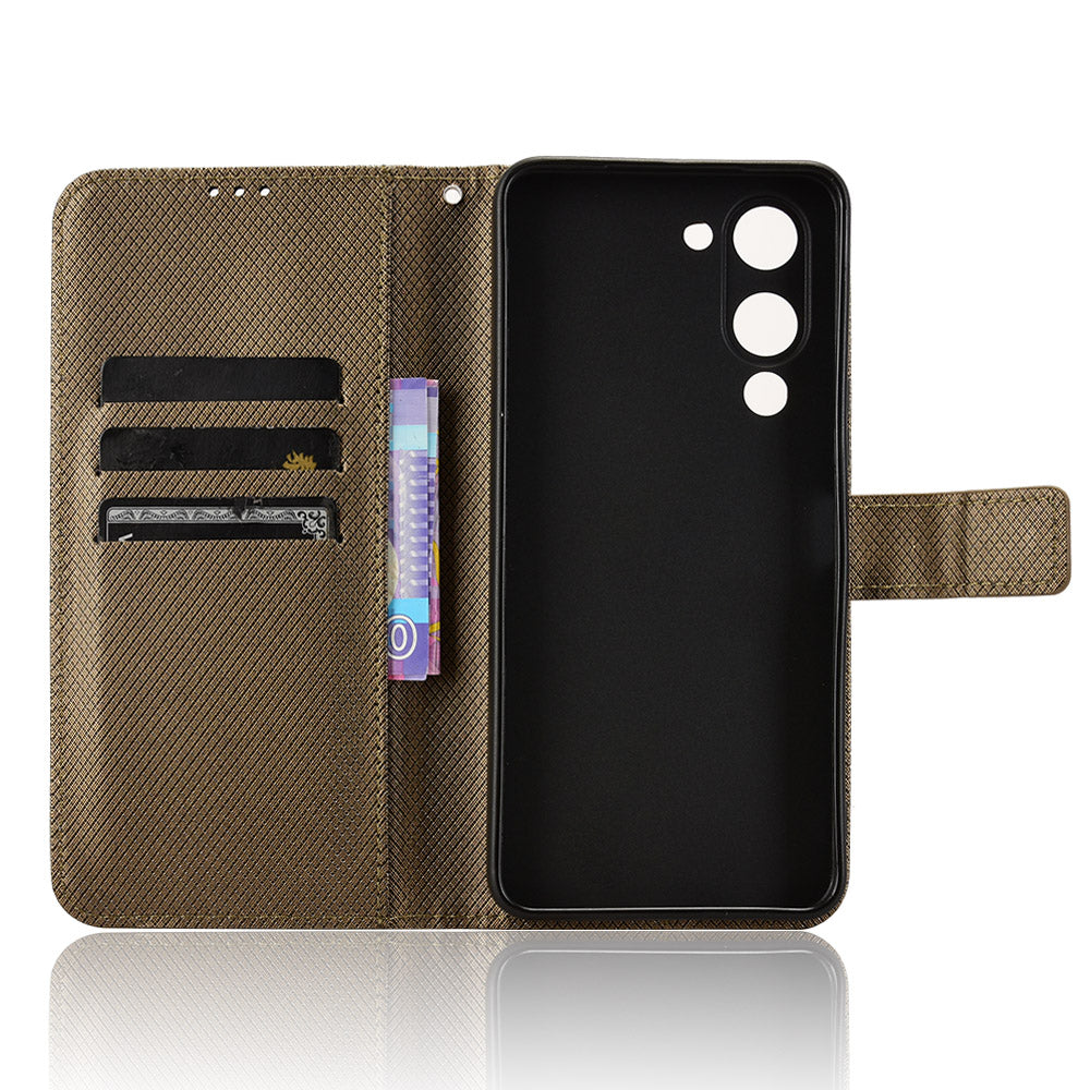 For vivo Y29s 5G / vivo Y04 4G Leather Wallet Case with Strap Diamond Texture Phone Cover - Brown