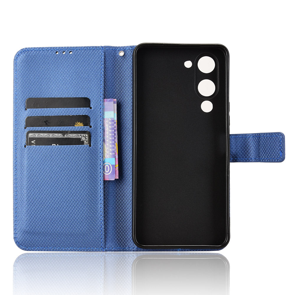 For vivo Y29s 5G / vivo Y04 4G Leather Wallet Case with Strap Diamond Texture Phone Cover - Blue