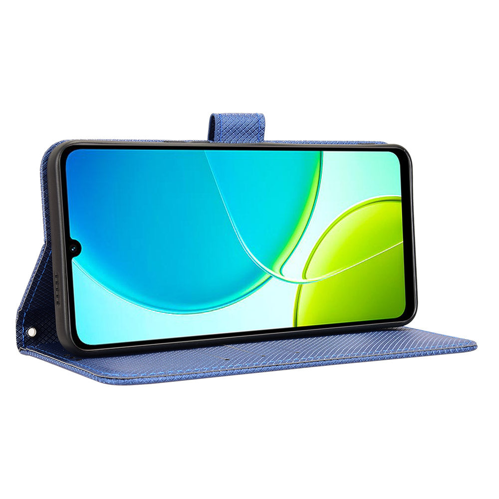 For vivo Y29s 5G / vivo Y04 4G Leather Wallet Case with Strap Diamond Texture Phone Cover - Blue