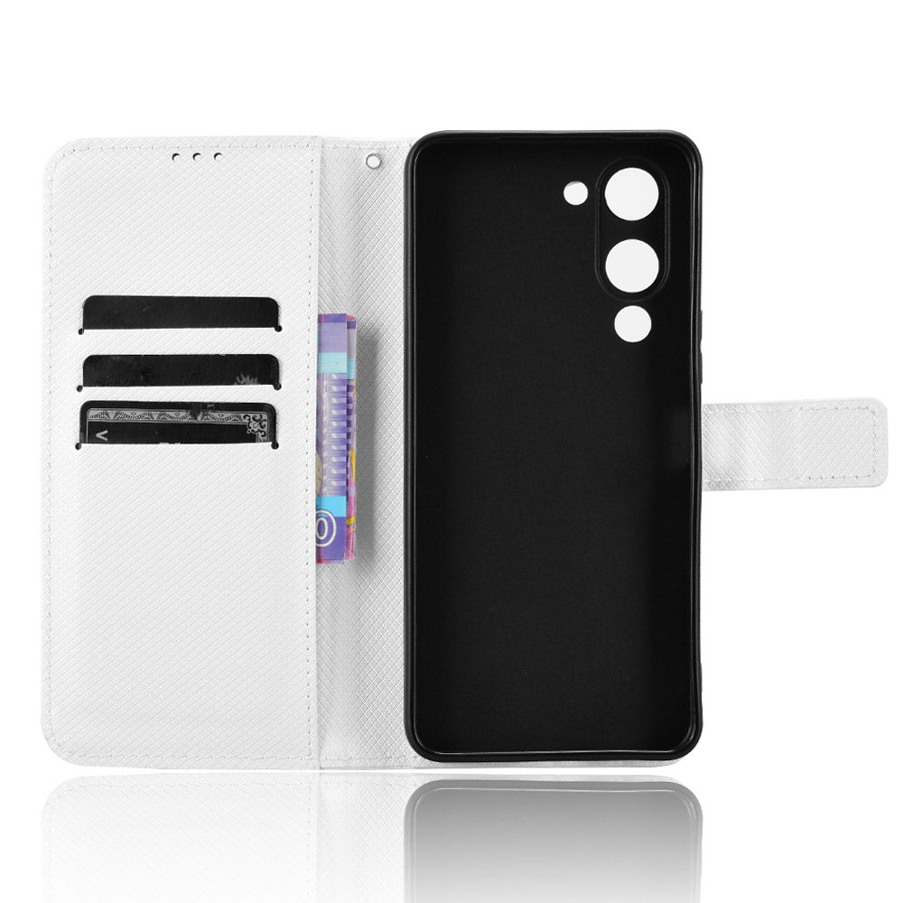 For vivo Y29s 5G / vivo Y04 4G Leather Wallet Case with Strap Diamond Texture Phone Cover - White