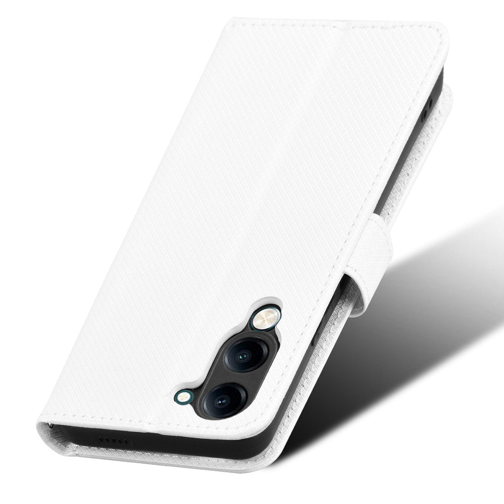 For vivo Y29s 5G / vivo Y04 4G Leather Wallet Case with Strap Diamond Texture Phone Cover - White