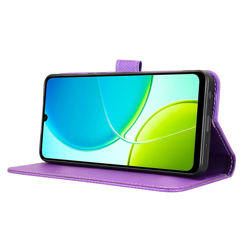 For vivo Y29s 5G / vivo Y04 4G Leather Wallet Case with Strap Diamond Texture Phone Cover - Purple