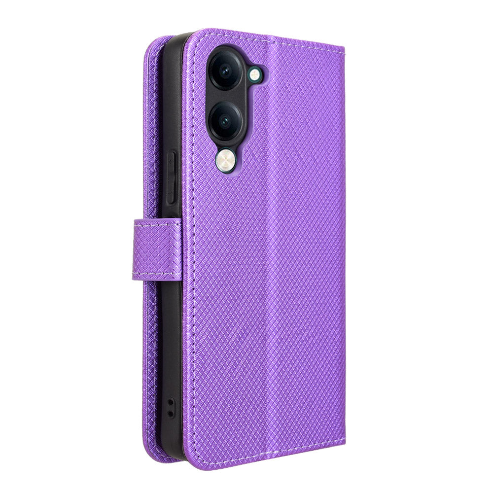 For vivo Y29s 5G / vivo Y04 4G Leather Wallet Case with Strap Diamond Texture Phone Cover - Purple