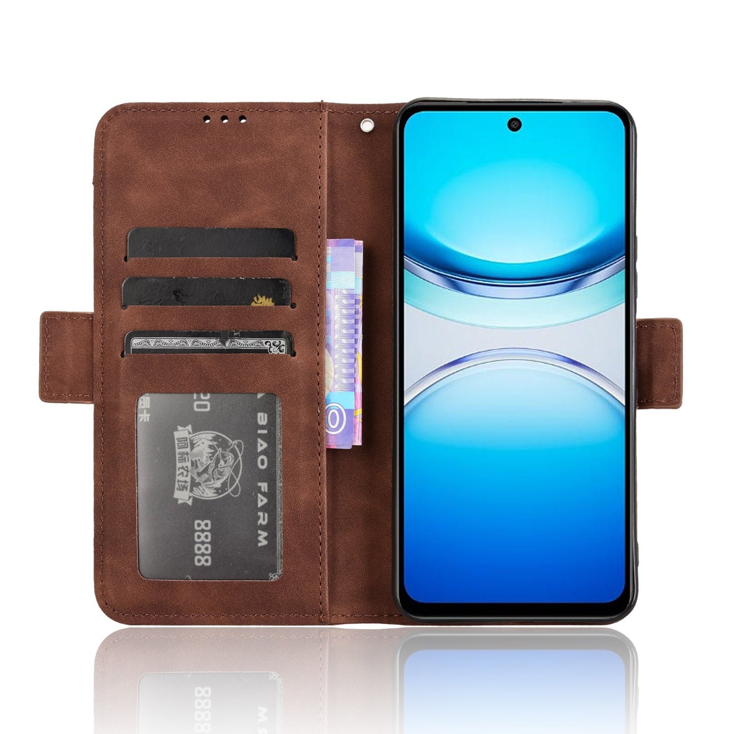 For vivo Y39 5G Leather Case Phone Wallet Cover with Multiple Card Slots - Brown