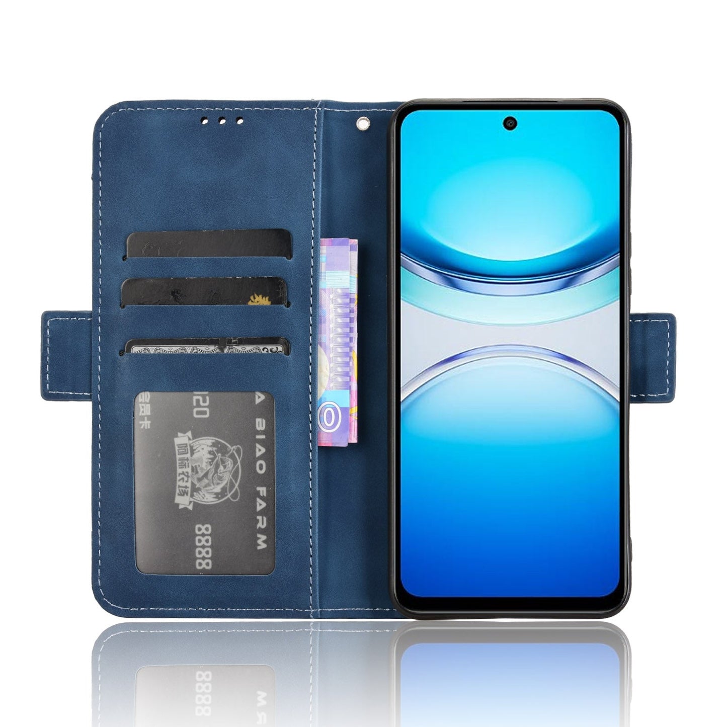 For vivo Y39 5G Leather Case Phone Wallet Cover with Multiple Card Slots - Blue