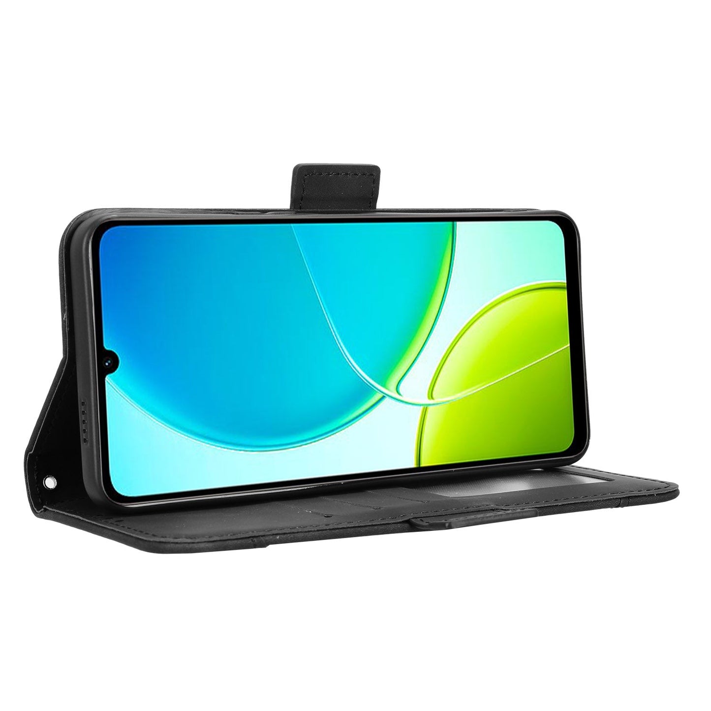 For vivo Y29s 5G / vivo Y04 4G Leather Case Phone Wallet Cover with Multiple Card Slots - Black