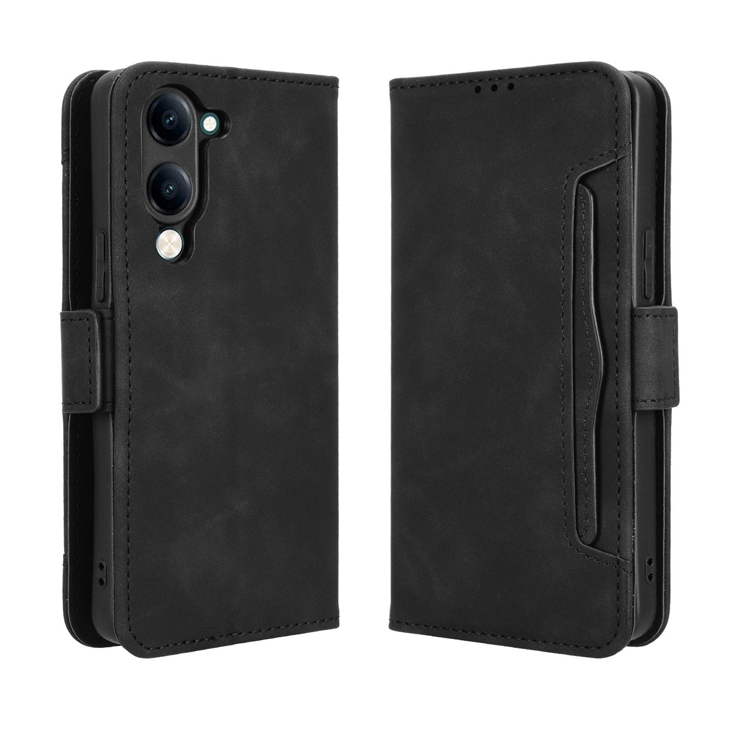 For vivo Y29s 5G / vivo Y04 4G Leather Case Phone Wallet Cover with Multiple Card Slots - Black