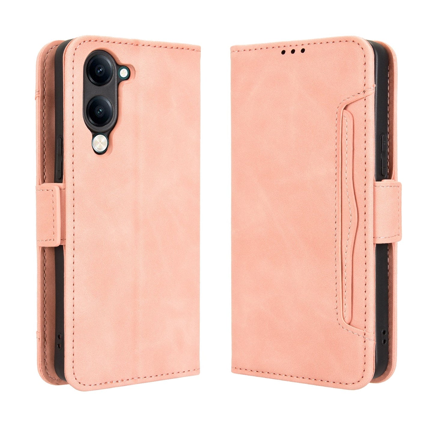 For vivo Y29s 5G / vivo Y04 4G Leather Case Phone Wallet Cover with Multiple Card Slots - Pink
