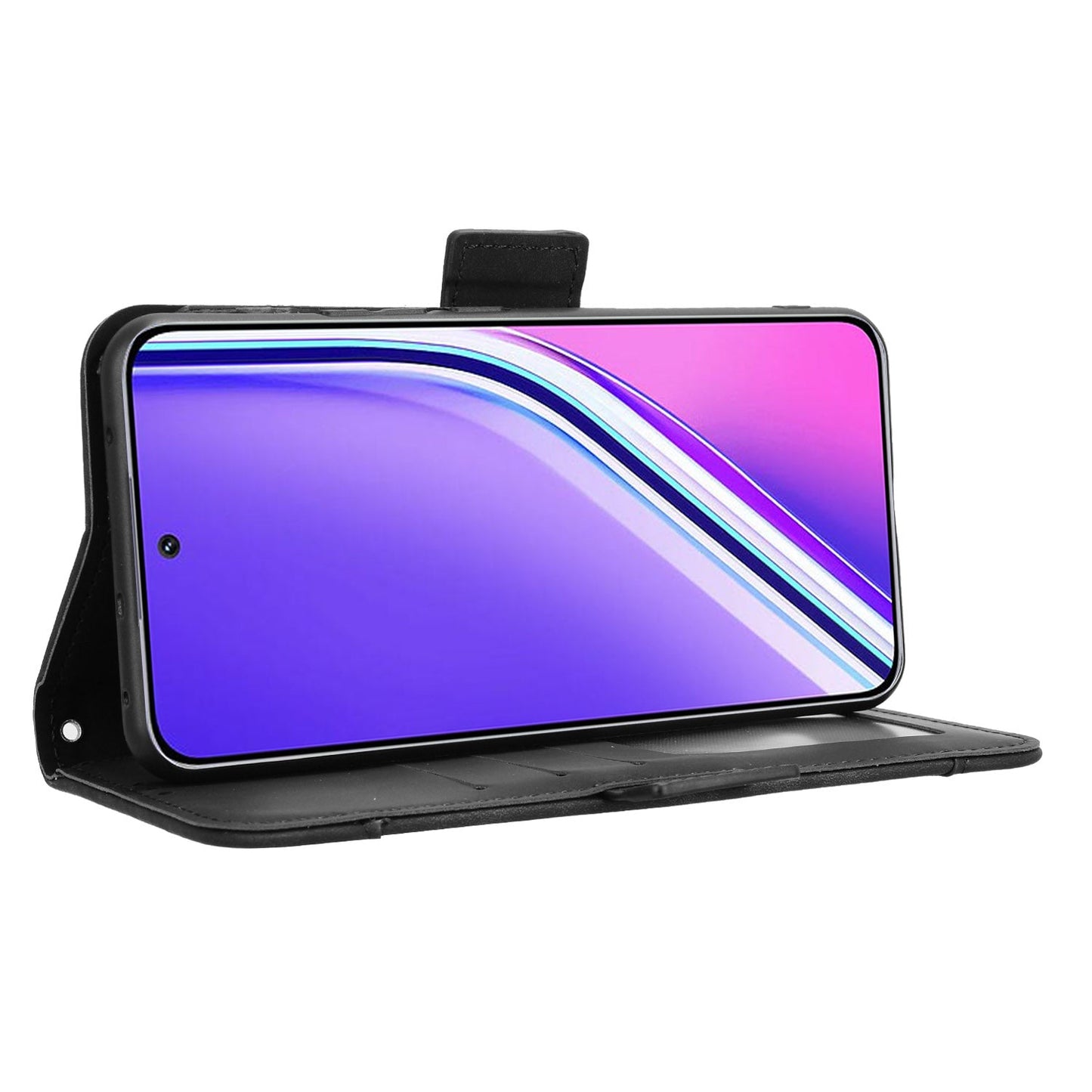 For Realme P3 Pro 5G Leather Case Phone Wallet Cover with Multiple Card Slots - Black