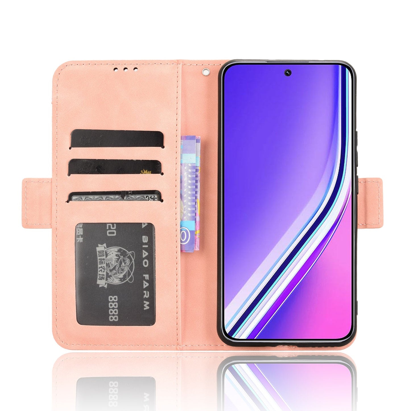 For Realme P3 Pro 5G Leather Case Phone Wallet Cover with Multiple Card Slots - Pink