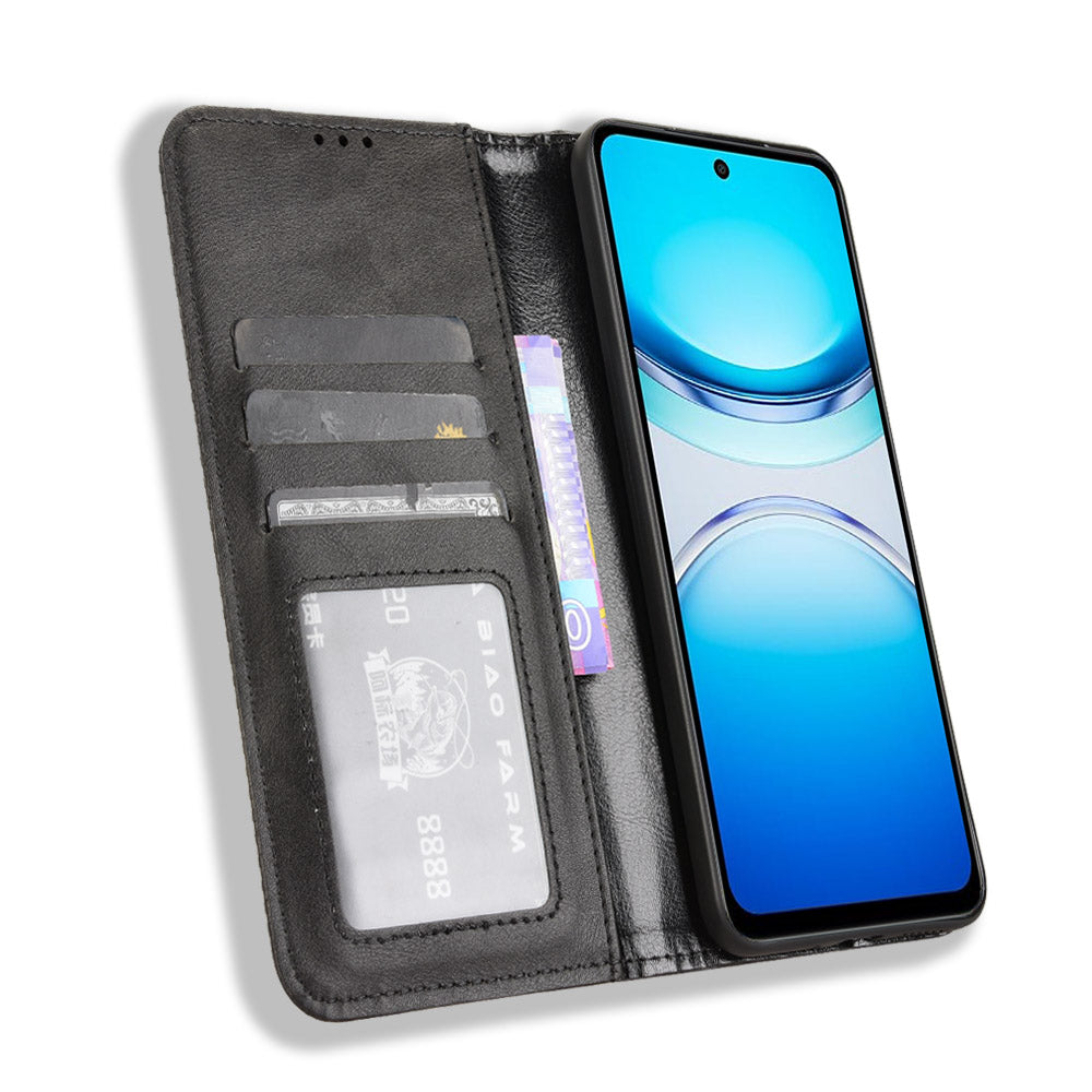 For vivo Y39 5G Retro PU Leather Case Phone Wallet Stand Cover - Black