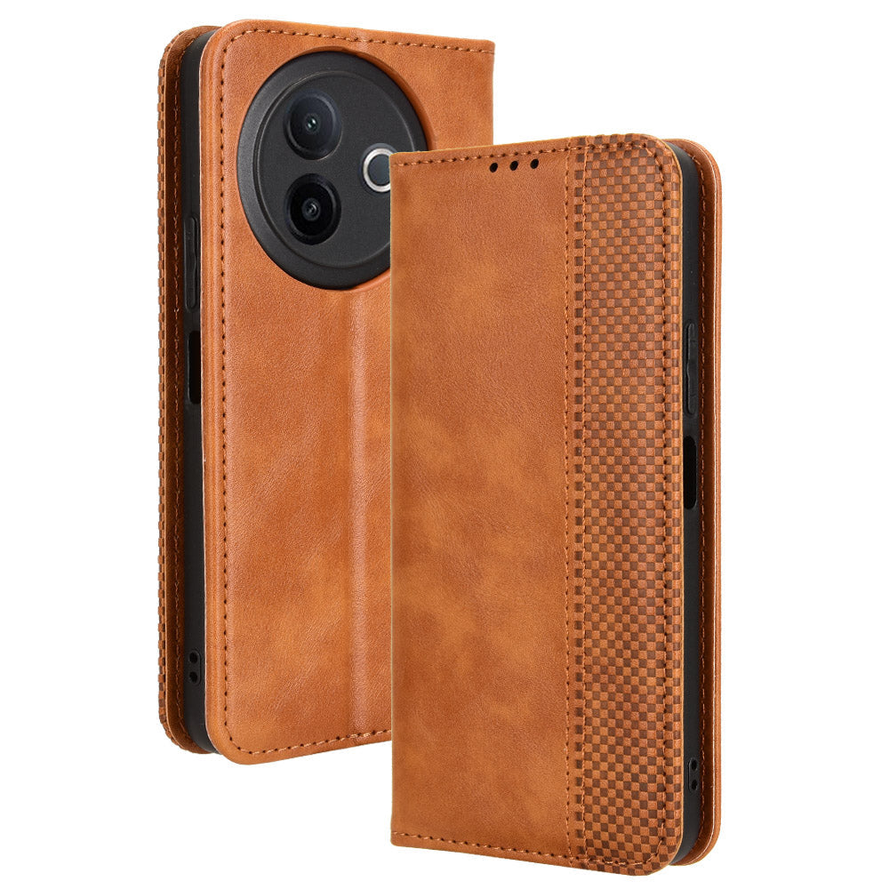 For vivo Y39 5G Retro PU Leather Case Phone Wallet Stand Cover - Brown
