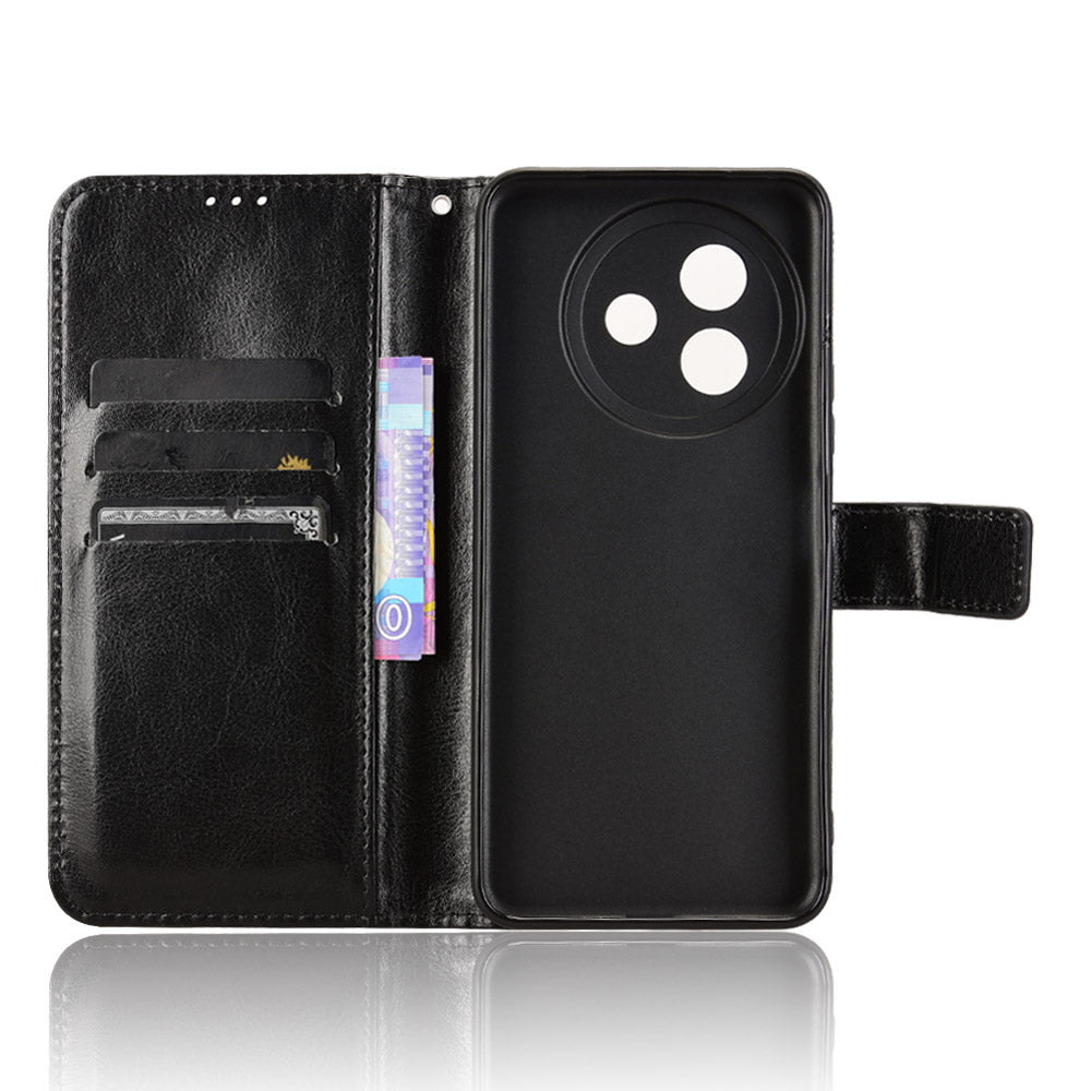 For vivo Y39 5G PU Leather Case with Strap Crazy Horse Texture Phone Wallet Cover - Black