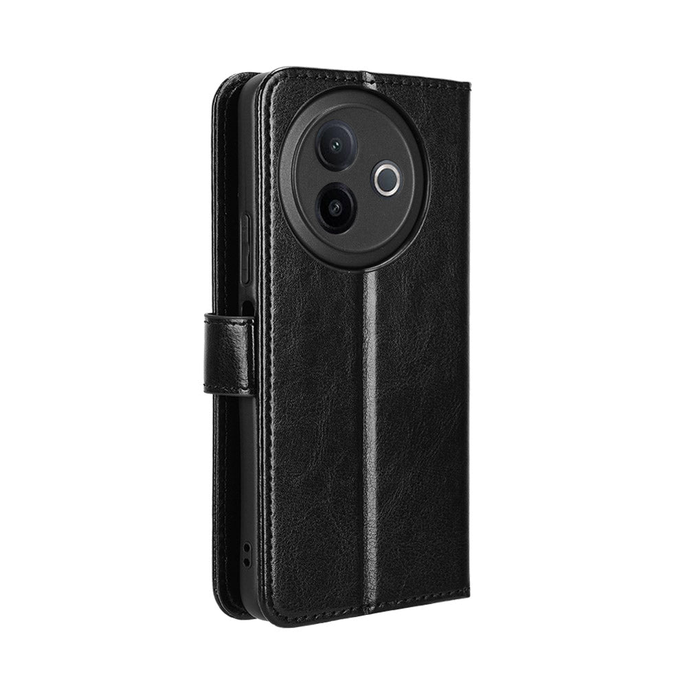 For vivo Y39 5G PU Leather Case with Strap Crazy Horse Texture Phone Wallet Cover - Black