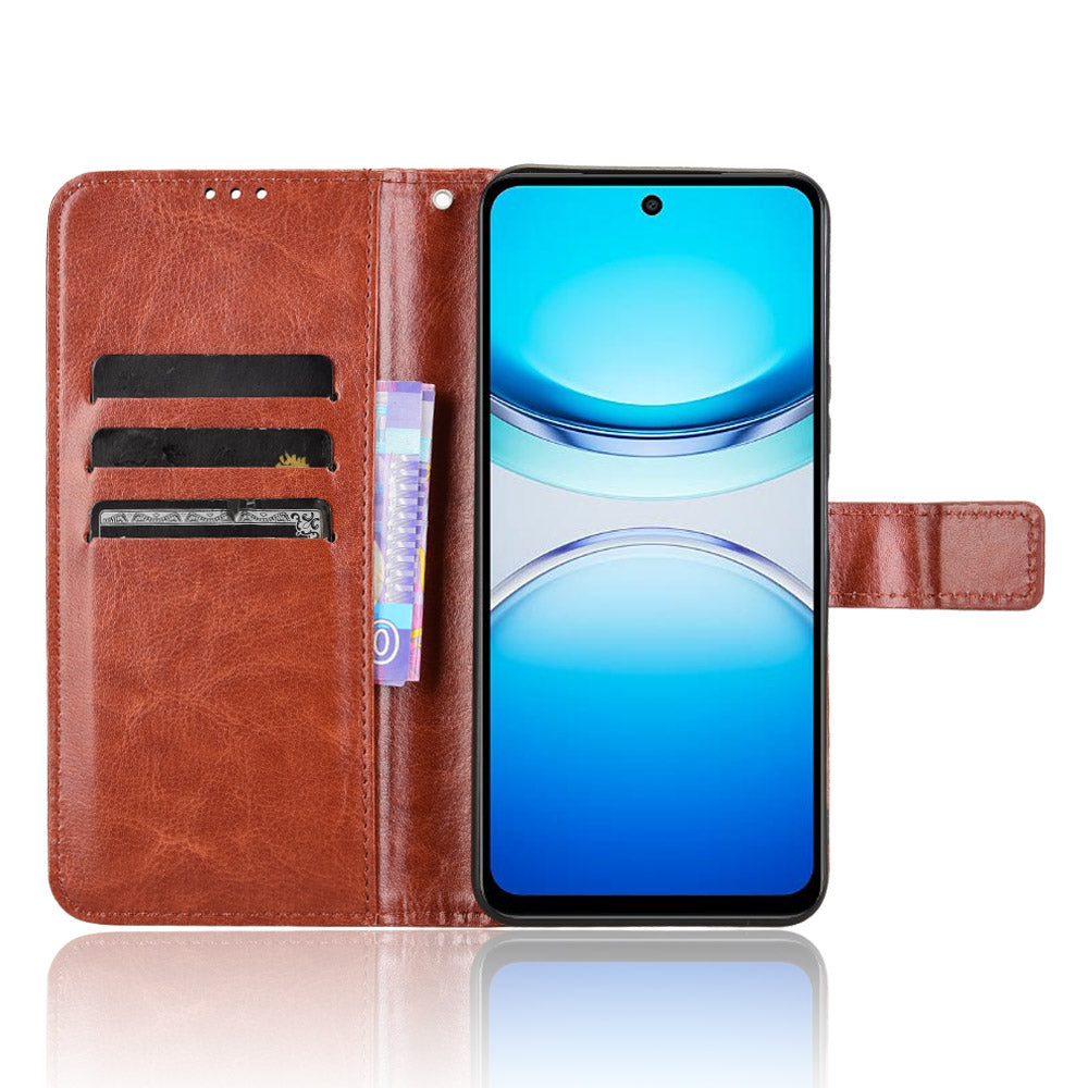 For vivo Y39 5G PU Leather Case with Strap Crazy Horse Texture Phone Wallet Cover - Brown