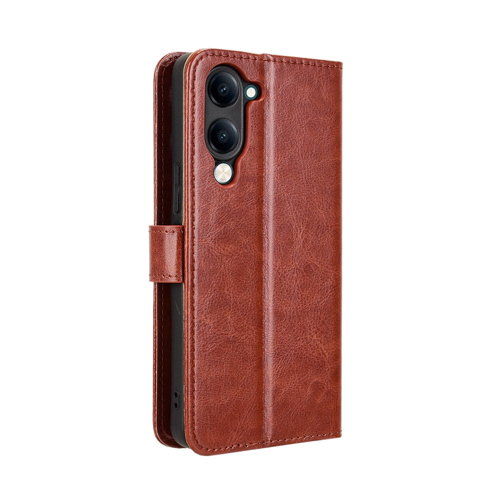 For vivo Y29s 5G / vivo Y04 4G PU Leather Case with Strap Crazy Horse Texture Phone Wallet Cover - Brown
