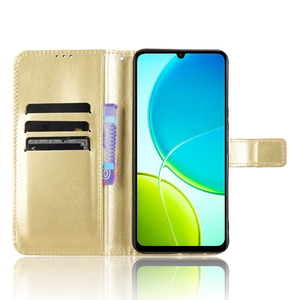 For vivo Y29s 5G / vivo Y04 4G PU Leather Case with Strap Crazy Horse Texture Phone Wallet Cover - Gold