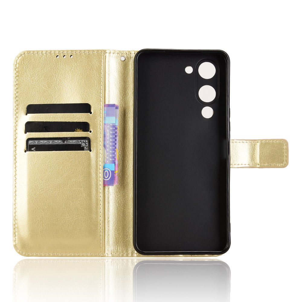For vivo Y29s 5G / vivo Y04 4G PU Leather Case with Strap Crazy Horse Texture Phone Wallet Cover - Gold