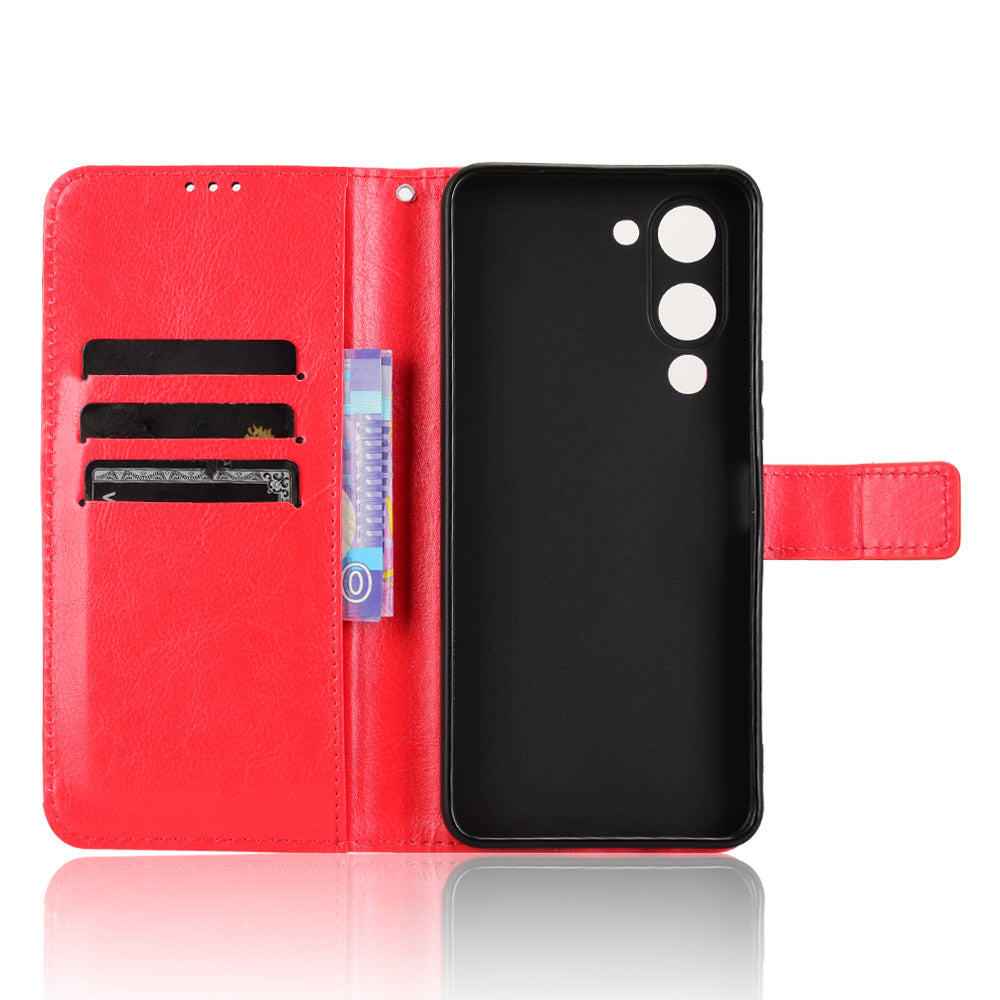 For vivo Y29s 5G / vivo Y04 4G PU Leather Case with Strap Crazy Horse Texture Phone Wallet Cover - Red