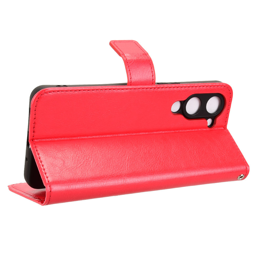 For vivo Y29s 5G / vivo Y04 4G PU Leather Case with Strap Crazy Horse Texture Phone Wallet Cover - Red