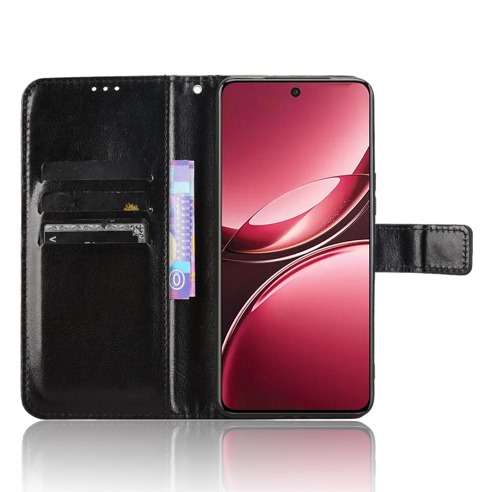 For vivo V50 5G PU Leather Case with Strap Crazy Horse Texture Phone Wallet Cover - Black