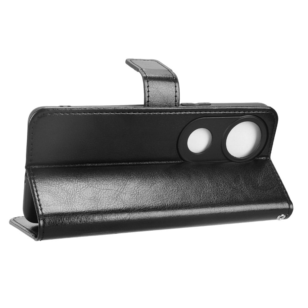 For vivo V50 5G PU Leather Case with Strap Crazy Horse Texture Phone Wallet Cover - Black