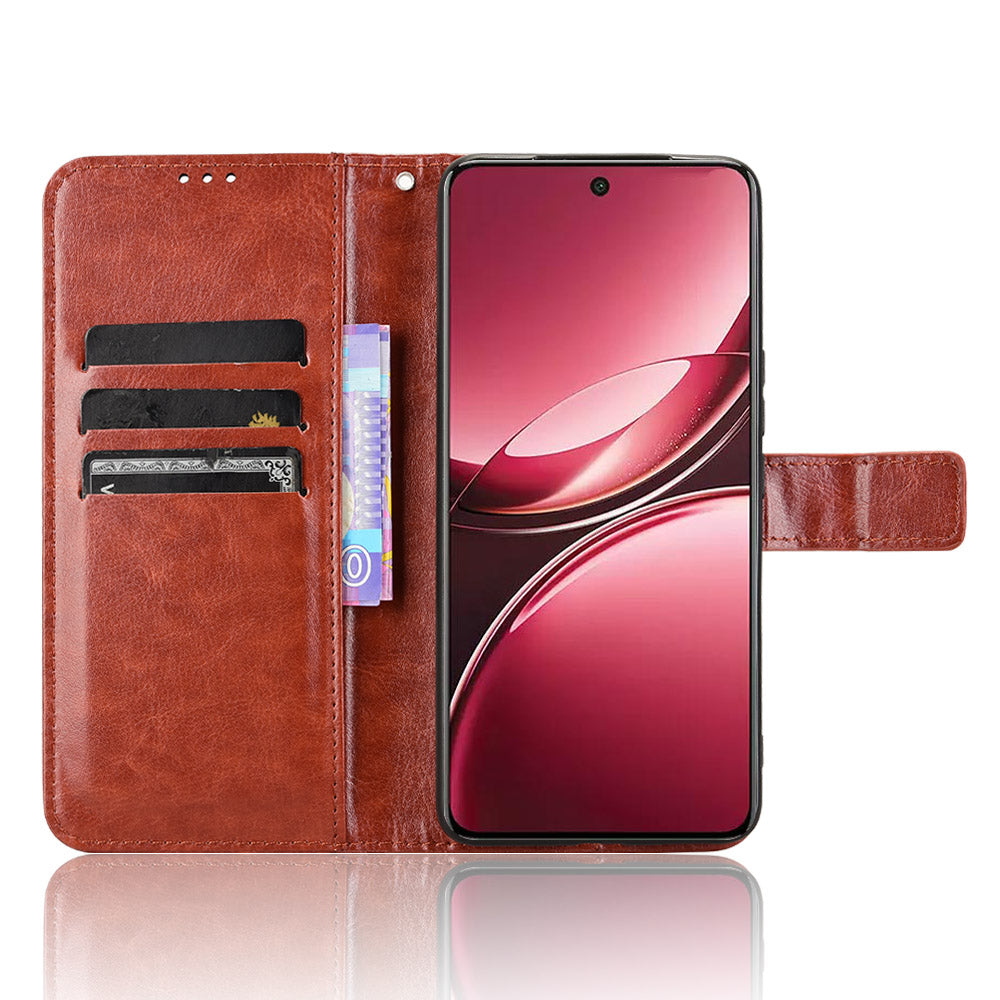 For vivo V50 5G PU Leather Case with Strap Crazy Horse Texture Phone Wallet Cover - Brown