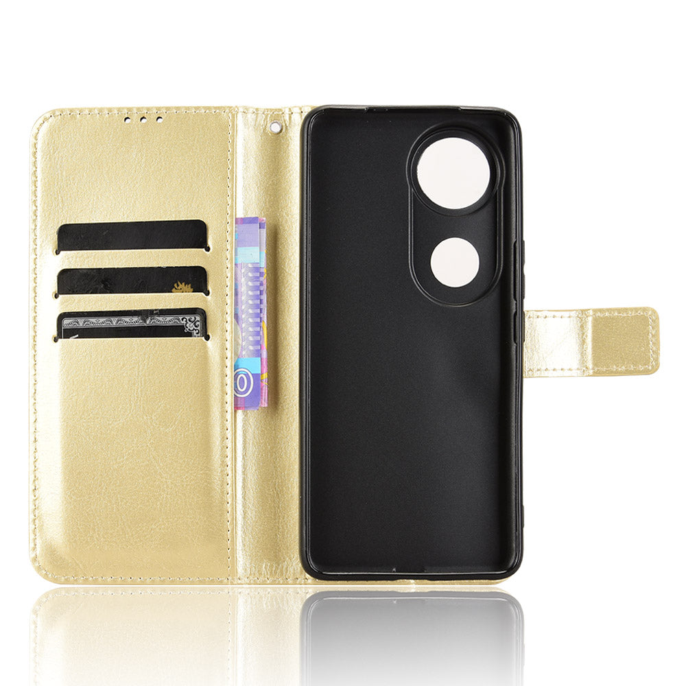 For vivo V50 5G PU Leather Case with Strap Crazy Horse Texture Phone Wallet Cover - Gold