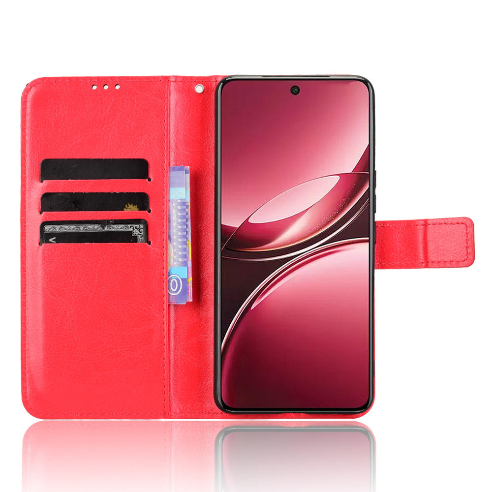 For vivo V50 5G PU Leather Case with Strap Crazy Horse Texture Phone Wallet Cover - Red