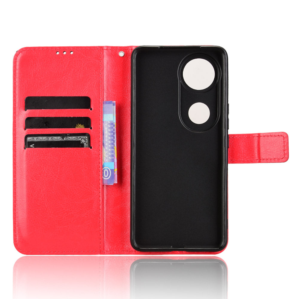 For vivo V50 5G PU Leather Case with Strap Crazy Horse Texture Phone Wallet Cover - Red