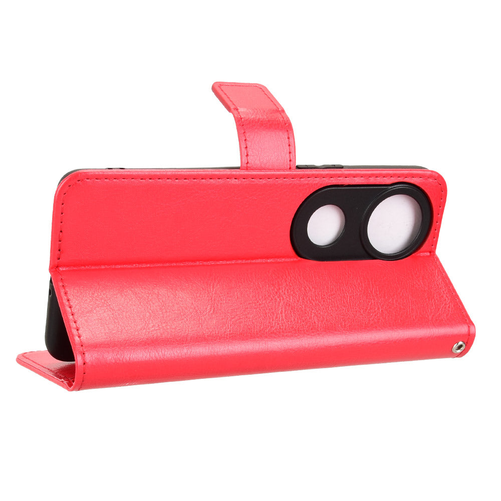 For vivo V50 5G PU Leather Case with Strap Crazy Horse Texture Phone Wallet Cover - Red