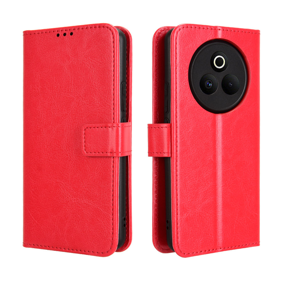 For Realme P3 Pro 5G PU Leather Case with Strap Crazy Horse Texture Phone Wallet Cover - Red