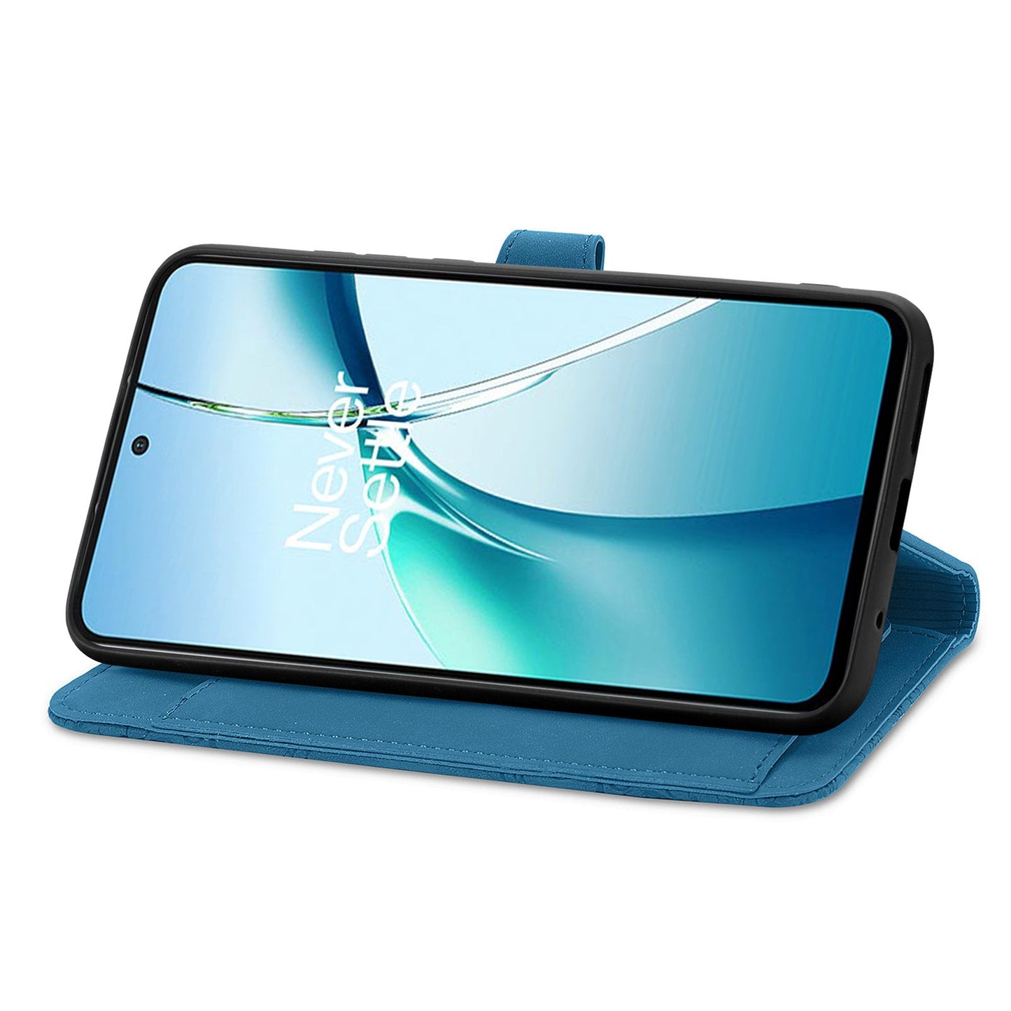 For Realme GT 7 Pro 5G Zipper Wallet Case with Strap Flower Imprint PU Leather Phone Cover - Blue