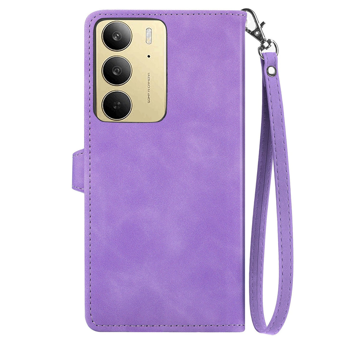 For Realme C75 Case Zipper Wallet Flower Imprint PU Leather Phone Cover - Light Purple