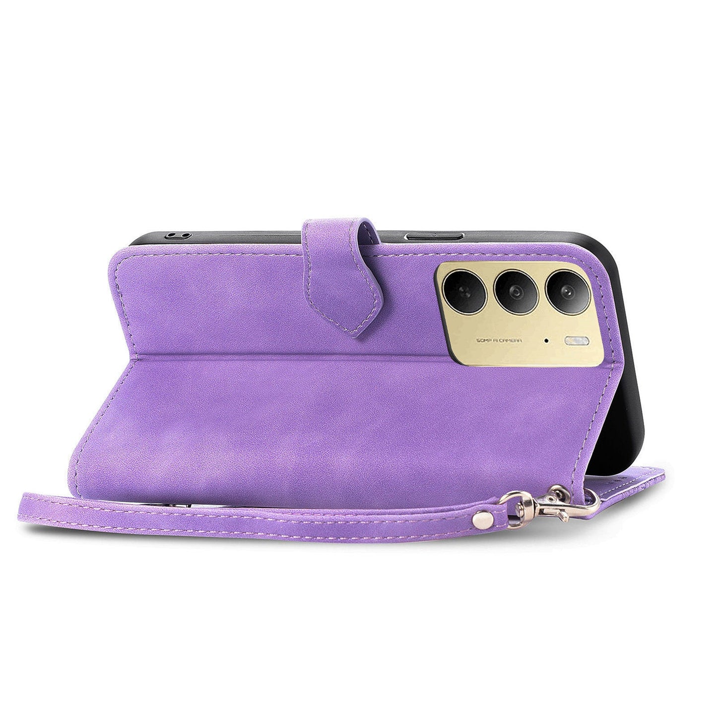 For Realme C75 Case Zipper Wallet Flower Imprint PU Leather Phone Cover - Light Purple