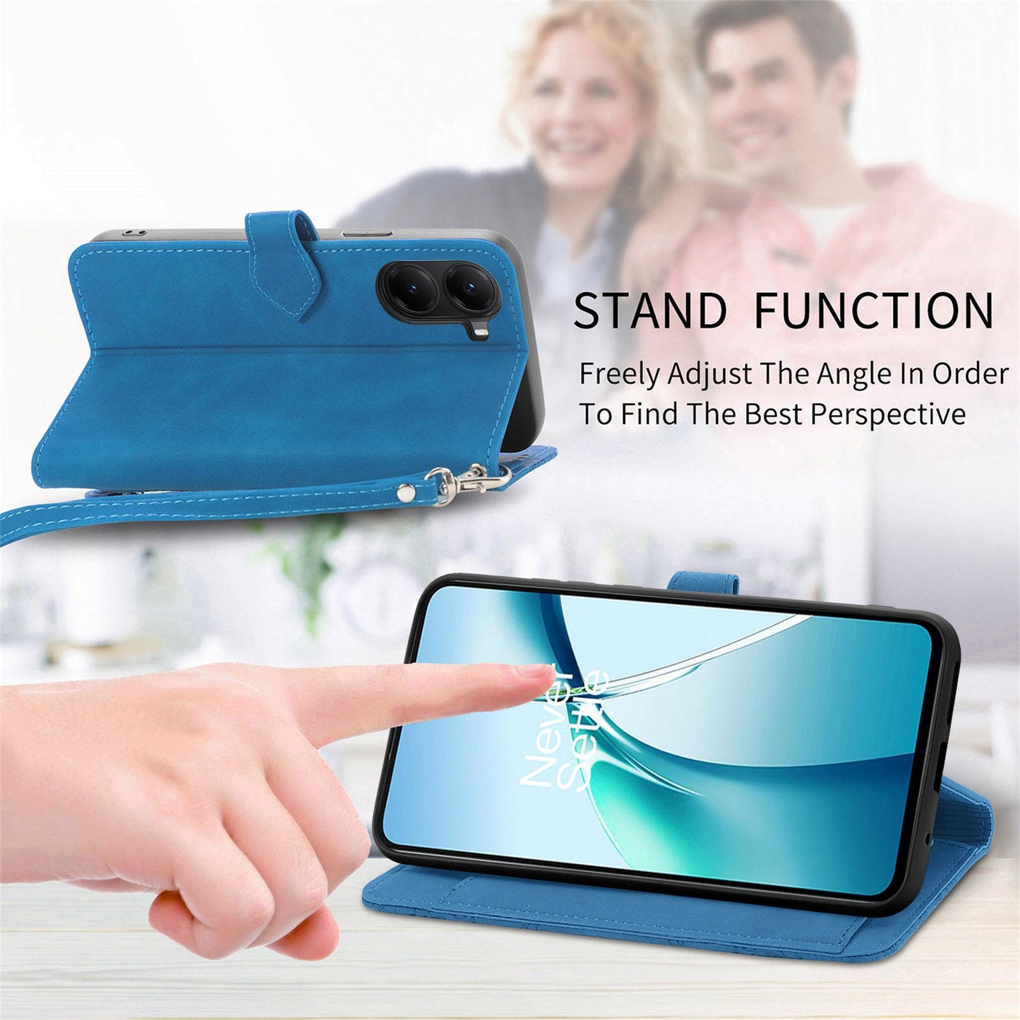 For Xiaomi Redmi Turbo 4 5G / Realme X7 Pro Zipper Wallet Case with Strap Flower Imprint PU Leather Phone Cover - Blue
