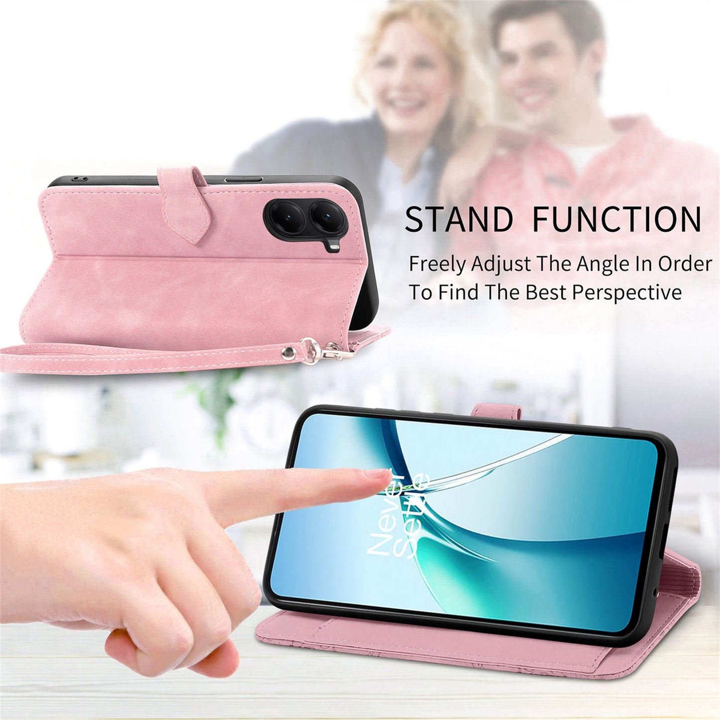 For Xiaomi Redmi Turbo 4 5G / Realme X7 Pro Zipper Wallet Case with Strap Flower Imprint PU Leather Phone Cover - Pink