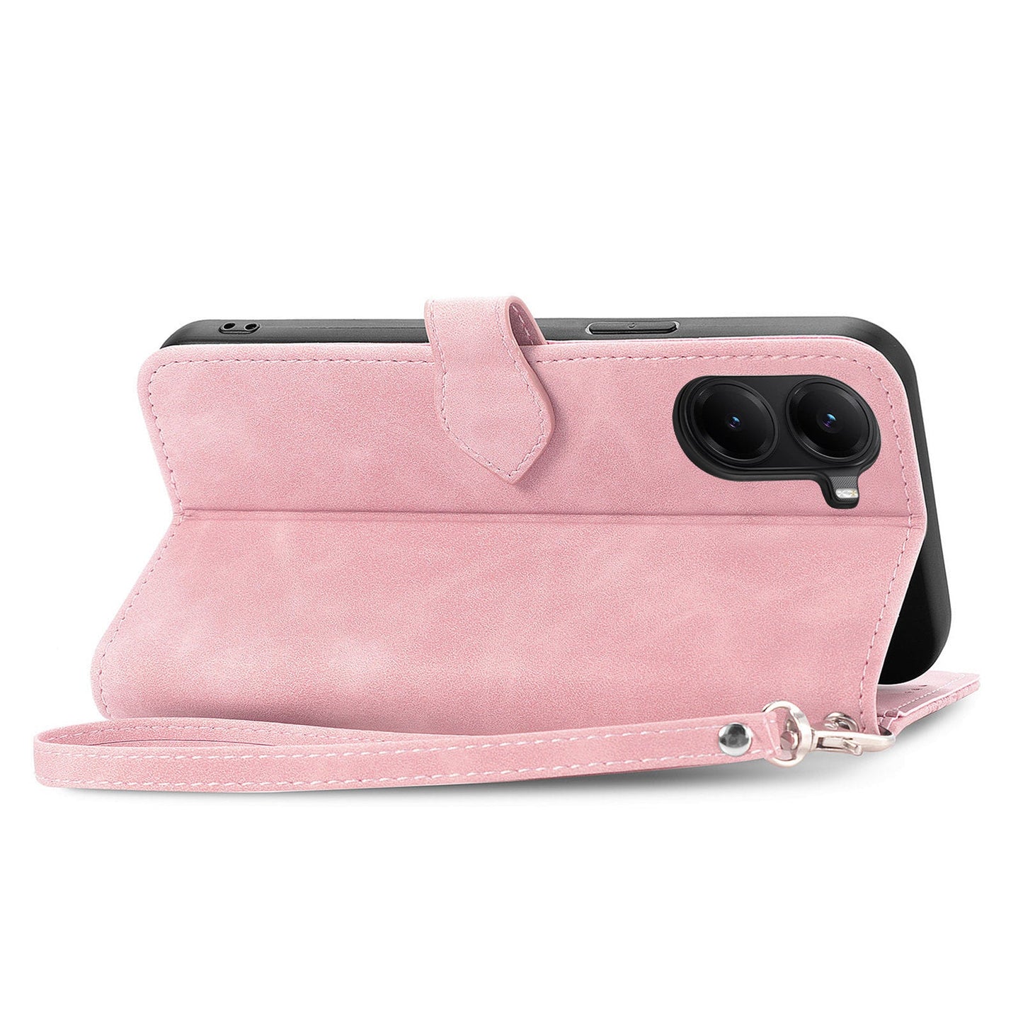 For Xiaomi Redmi Turbo 4 5G / Realme X7 Pro Zipper Wallet Case with Strap Flower Imprint PU Leather Phone Cover - Pink