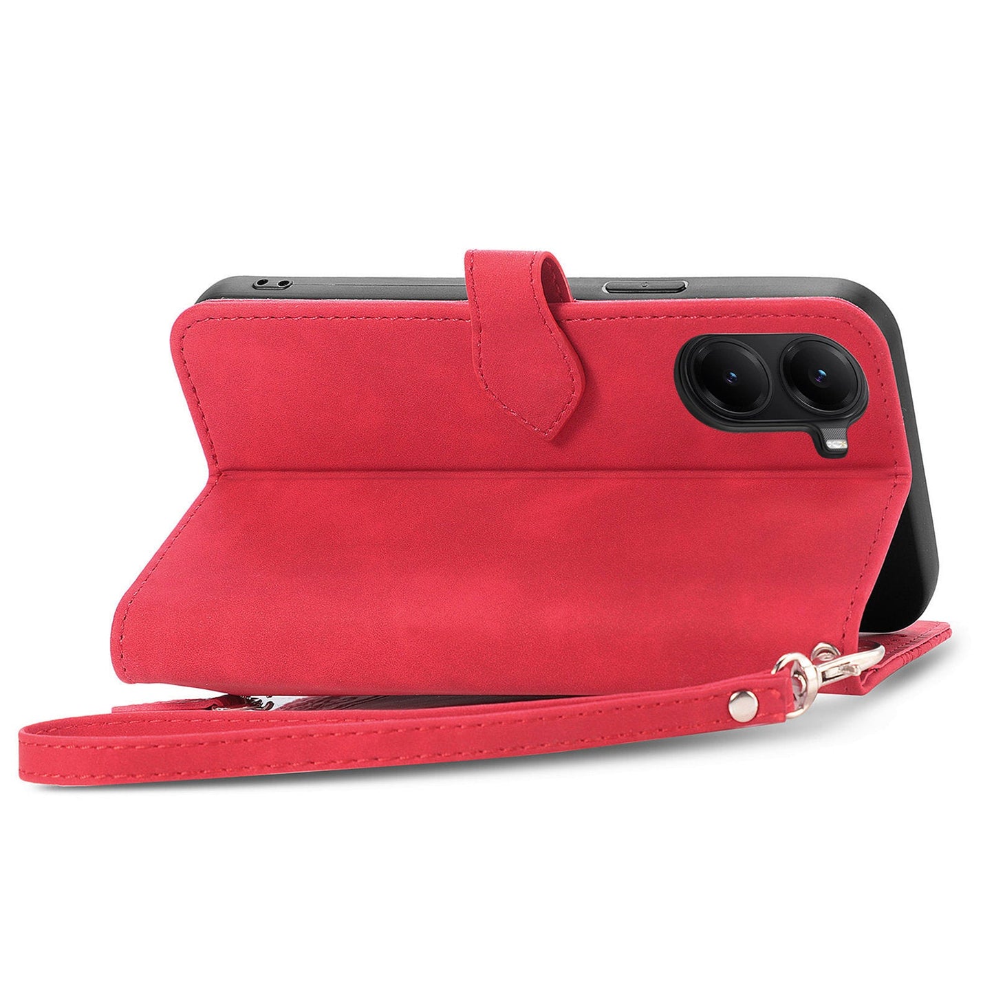 For Xiaomi Redmi Turbo 4 5G / Realme X7 Pro Zipper Wallet Case with Strap Flower Imprint PU Leather Phone Cover - Red