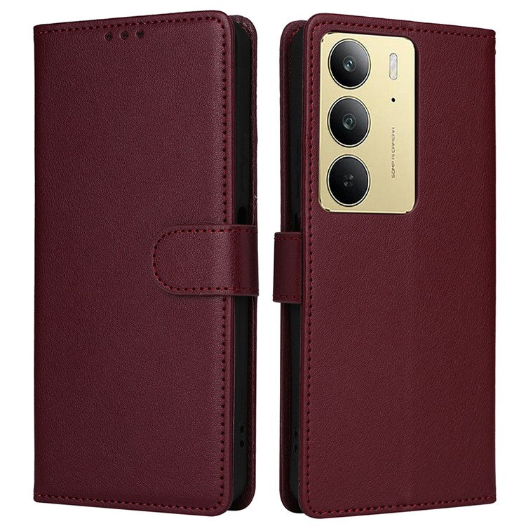For Realme C75 / 14x 5G Case Wallet Stand View PU Leather Phone Cover - Wine Red