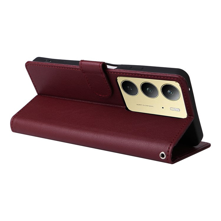 For Realme C75 / 14x 5G Case Wallet Stand View PU Leather Phone Cover - Wine Red