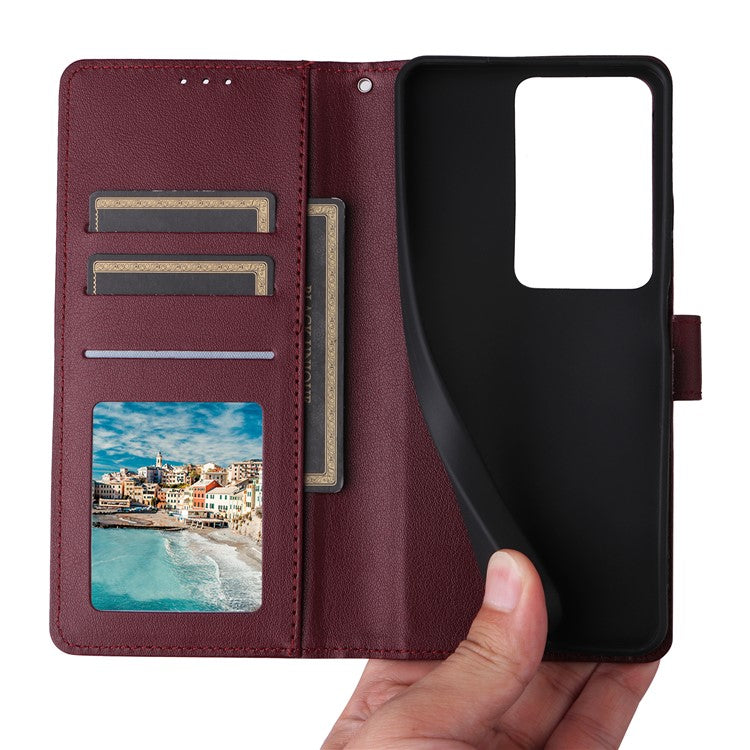 For Realme C75 / 14x 5G Case Wallet Stand View PU Leather Phone Cover - Wine Red
