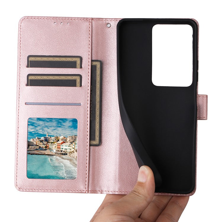 For Realme C75 / 14x 5G Case Wallet Stand View PU Leather Phone Cover - Rose Gold