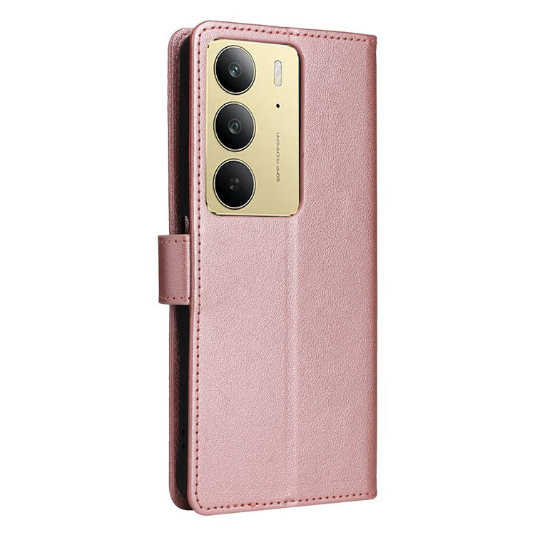 For Realme C75 / 14x 5G Case Wallet Stand View PU Leather Phone Cover - Rose Gold