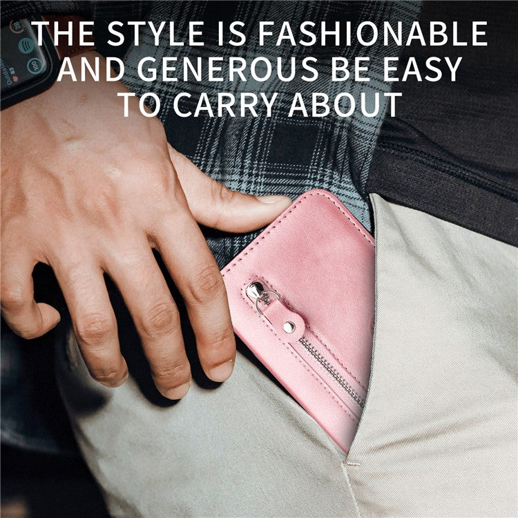 For vivo Y29s 5G / Y04 4G Case Zipper Wallet Calf Texture PU Leather Phone Cover - Pink