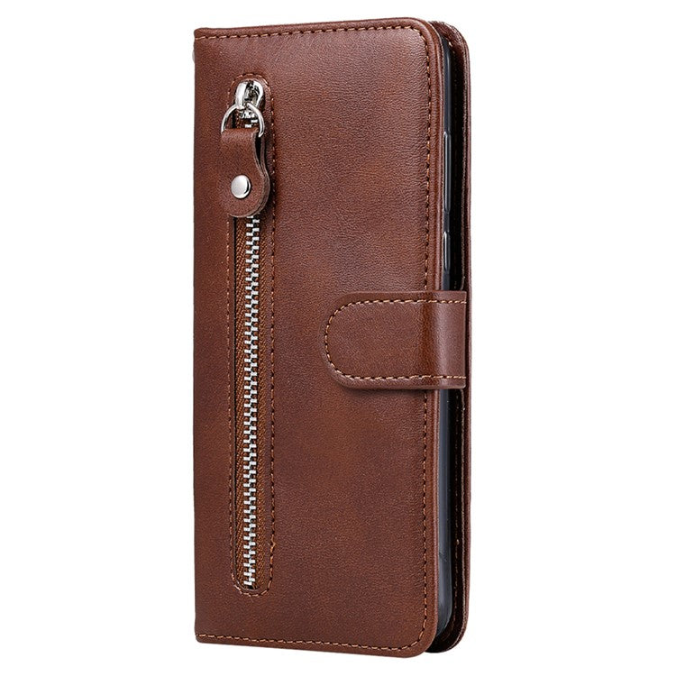 For vivo Y29s 5G / Y04 4G Case Zipper Wallet Calf Texture PU Leather Phone Cover - Brown