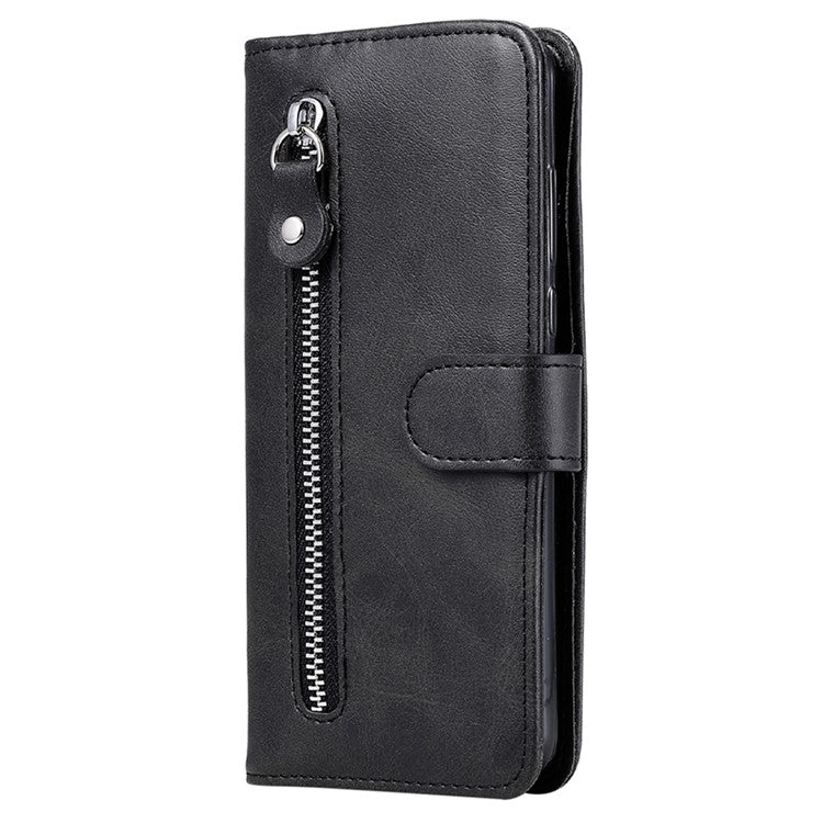 For vivo V50 5G Case Zipper Wallet Calf Texture PU Leather Phone Cover - Black