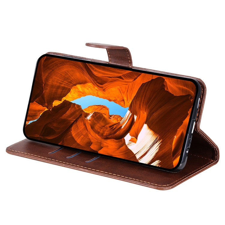 For vivo V50 5G Case Zipper Wallet Calf Texture PU Leather Phone Cover - Brown