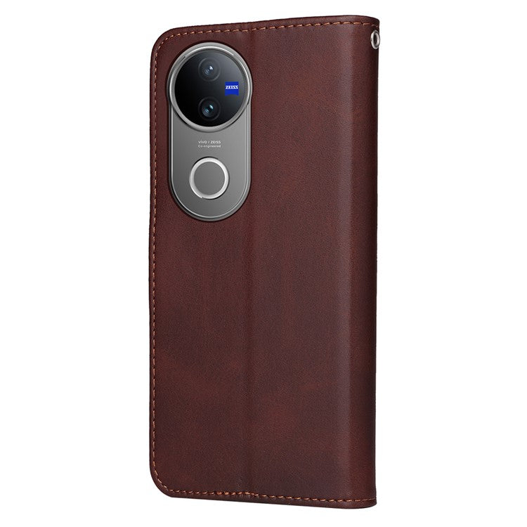 For vivo V50 5G Case Wallet PU Leather Folio Flip Phone Cover - Brown